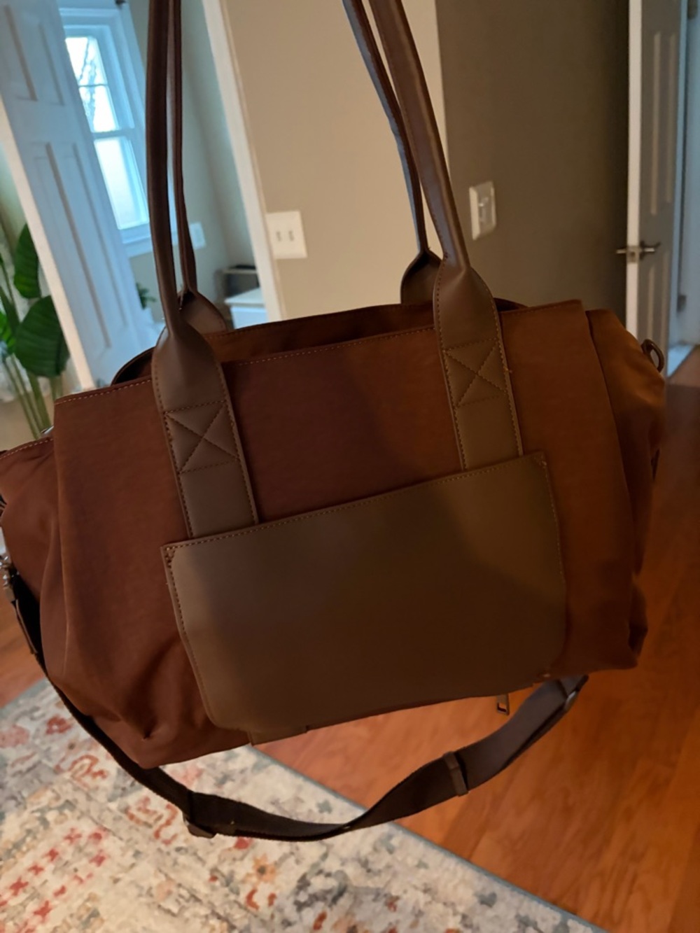Poppy & Peonies Brown Laptop Tote Bag - Picture 2 of 4